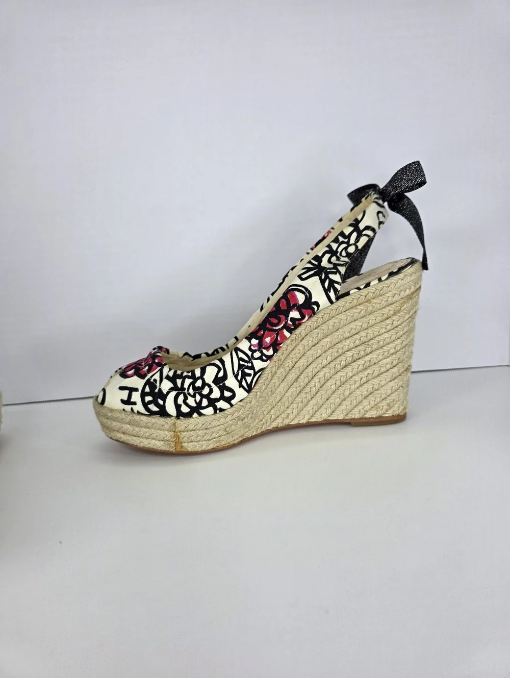 Coach Women's Maritza Wedge Espadrilles Multicolor Floral Bow Tye Back Size 9.5B